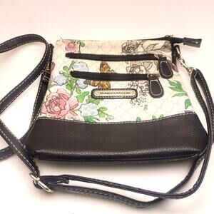 Stone mountain bag USA Garden Party pattern cross-body purse brown leather zips